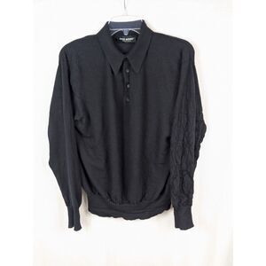 Aida Barni Cashmere 2 Ply Long Sleeve Polo Shirt Black Men's Size XL